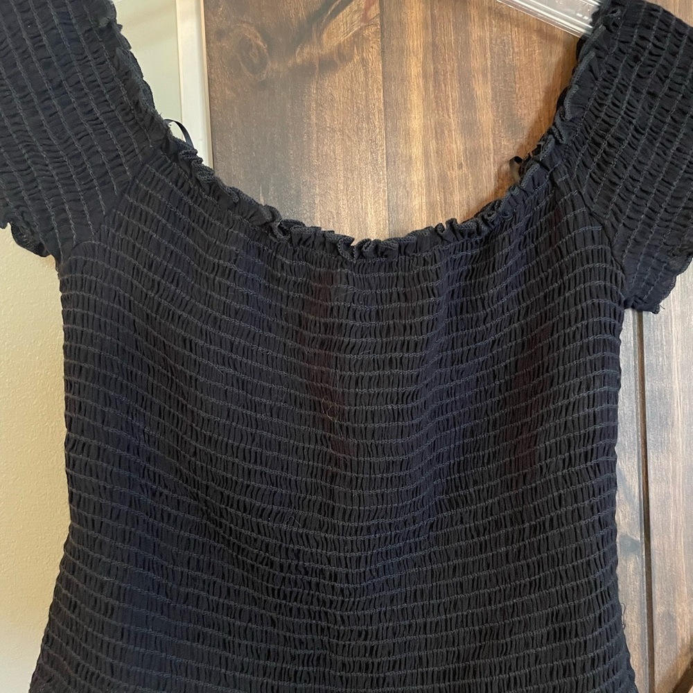 Black Smocked Crop Top